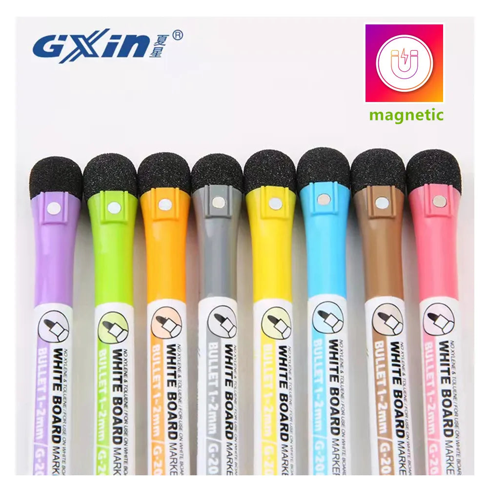 Gxin G-208 8Pcs Erasable Markers Set Colors Magnet Whiteboard Ink Pens School Teacher Resources Graffiti Drawing.Color Markers.