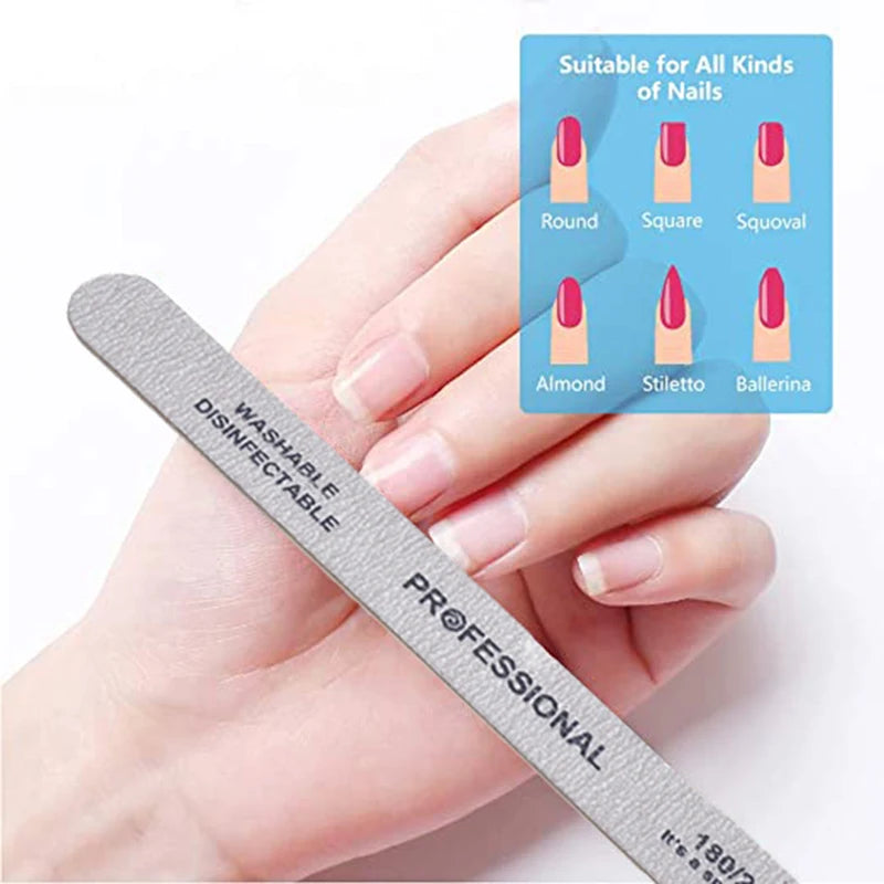 20pcs Nail Files UV Gel Nail Polish Lime a Ongle Professional Washable Nails Files Sandpaper Manicure Pedicure Art DIY Tool 