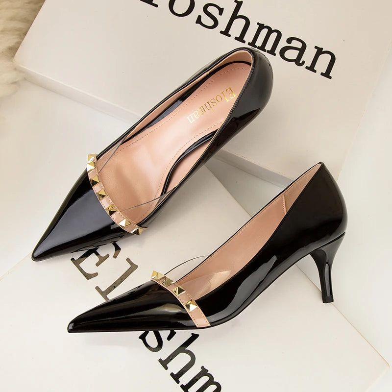 NEW Shoes Women 2026 SummerBas High Heels ic Office ladies Shoe Rivet Pumps Sexy Female Heels Fashion Retro Zapatos De Mujer