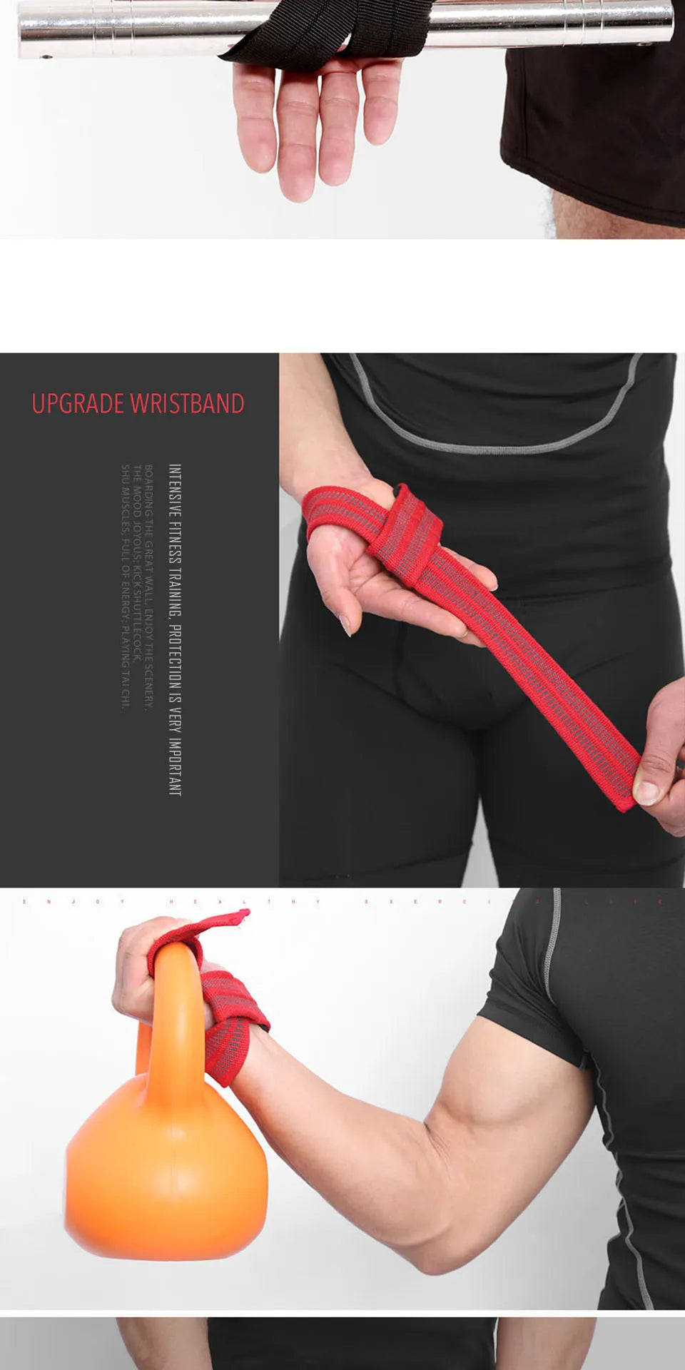 AOLIKES Weightlifting Wrist Straps Strength Training Adjustable Non-slip Gym Fitness Lifting Strap Wrist Support Grip Band