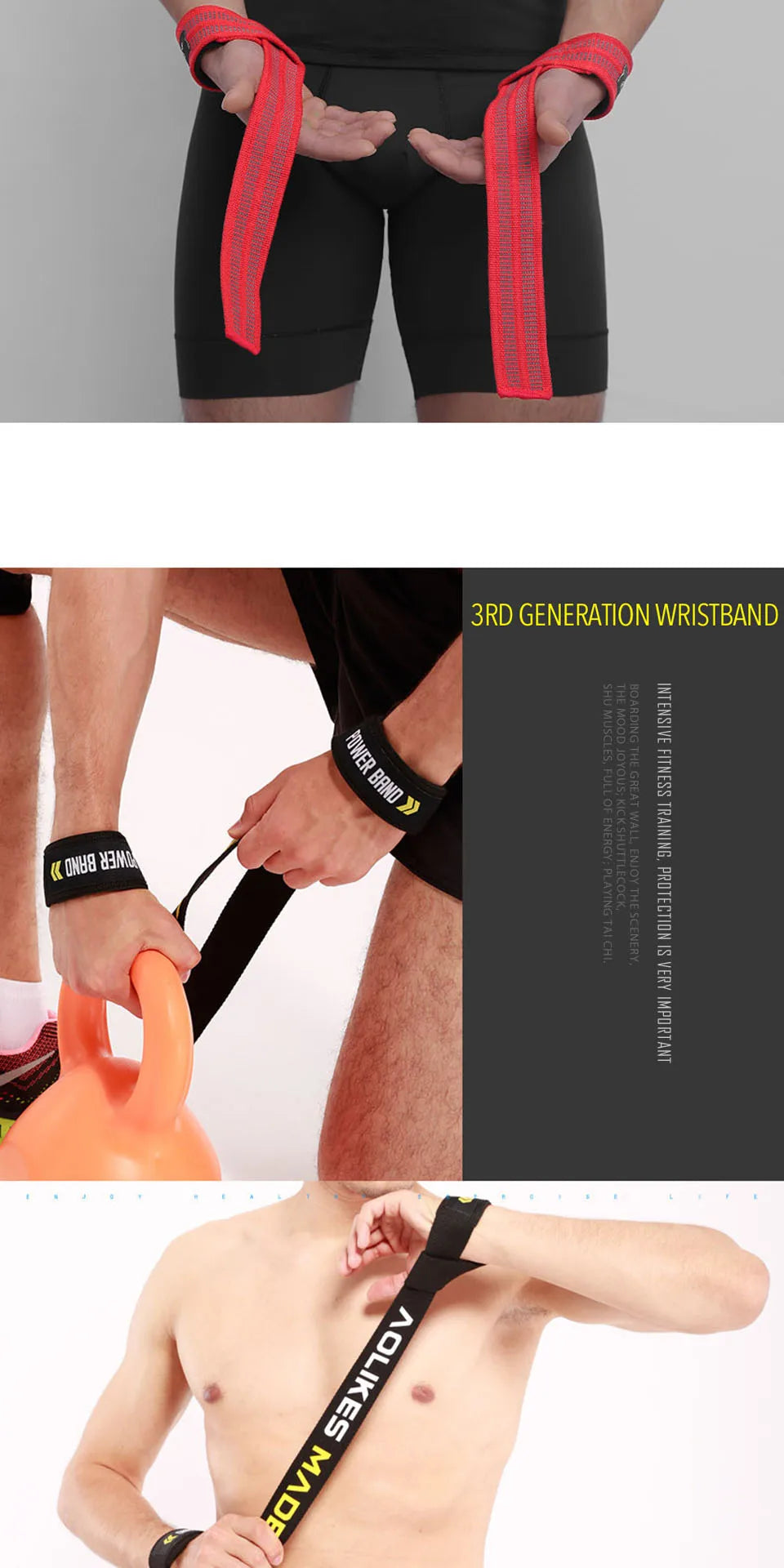 AOLIKES Weightlifting Wrist Straps Strength Training Adjustable Non-slip Gym Fitness Lifting Strap Wrist Support Grip Band