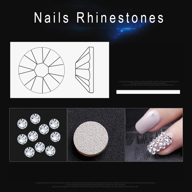 1440Pcs/Pack Flatback 3D Glass Swarovsky DIY Nails Rhinestones Art Decoration Shiny Crystal Stones Gems Manicure