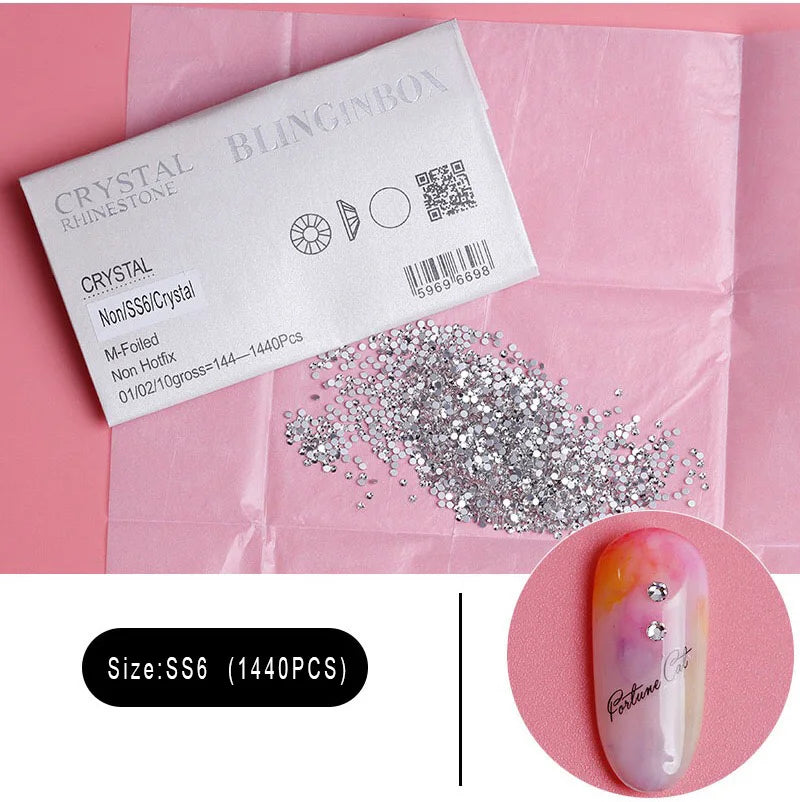 1440Pcs/Pack Flatback 3D Glass Swarovsky DIY Nails Rhinestones Art Decoration Shiny Crystal Stones Gems Manicure