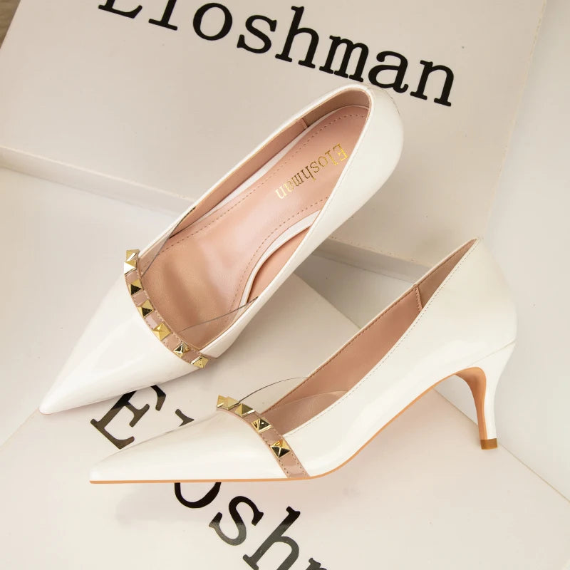 NEW Shoes Women 2026 SummerBas High Heels ic Office ladies Shoe Rivet Pumps Sexy Female Heels Fashion Retro Zapatos De Mujer