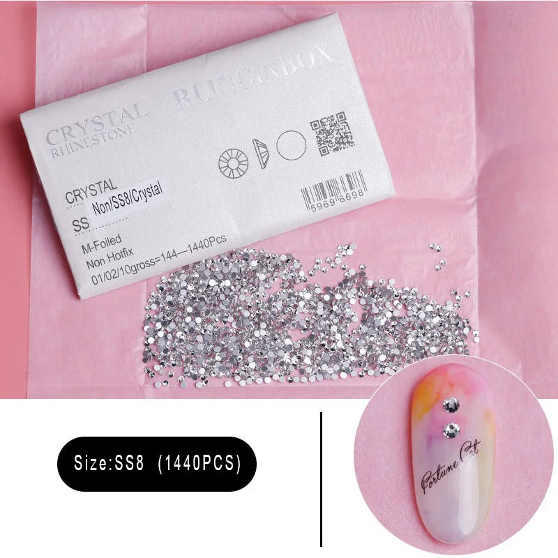 1440Pcs/Pack Flatback 3D Glass Swarovsky DIY Nails Rhinestones Art Decoration Shiny Crystal Stones Gems Manicure