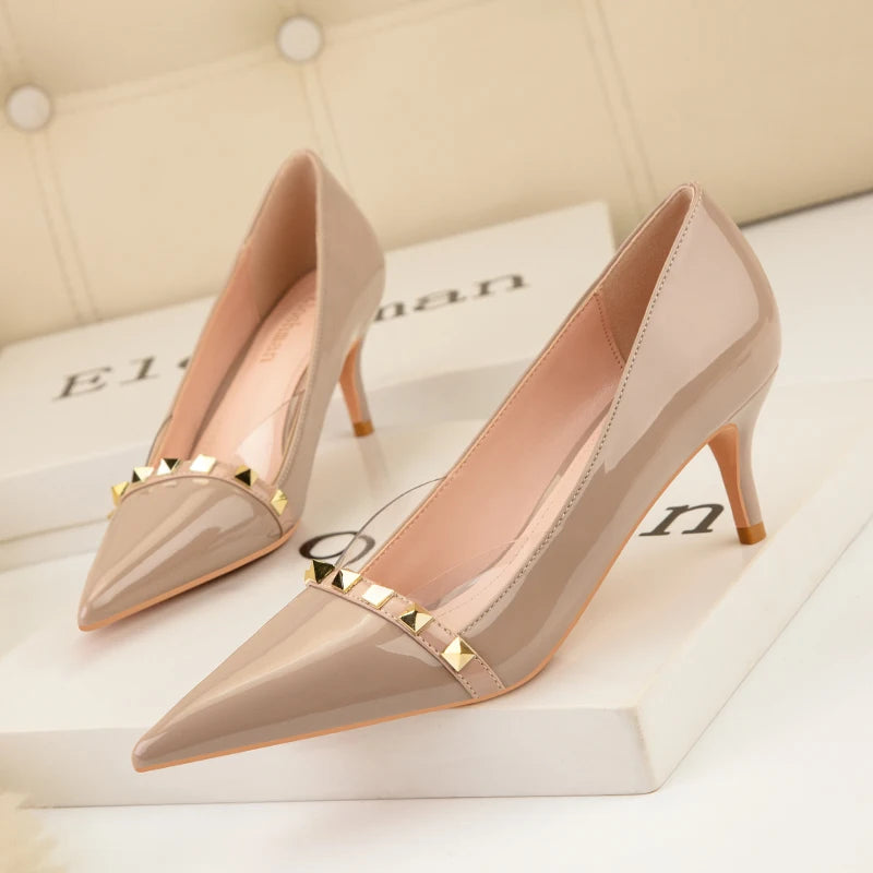 NEW Shoes Women 2026 SummerBas High Heels ic Office ladies Shoe Rivet Pumps Sexy Female Heels Fashion Retro Zapatos De Mujer