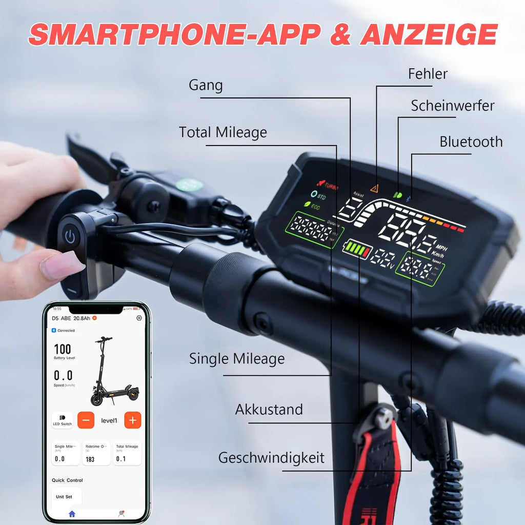 48V 27Ah Battery Foldable Design App Control Sensor LED 250W for EU 500W EURCB D5 Electric Scooter Waterproof High Portable
