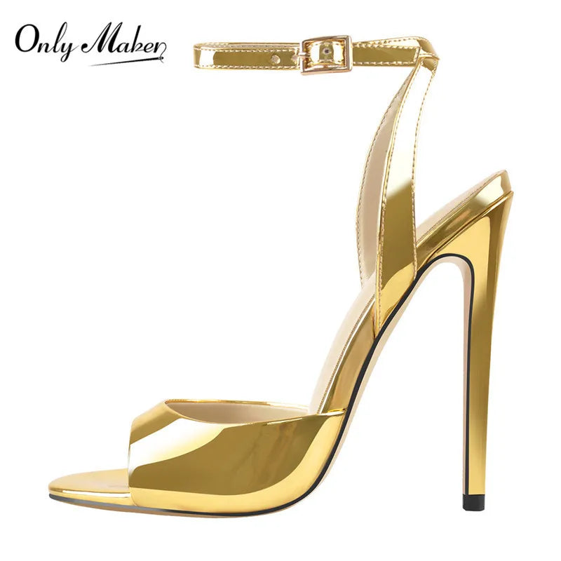 Onlymaker Women  Peep Toe 12CM Thin High Heels Pumps Sandals Ladies Buckle Strap Open Toe Big Size Summer Stiletto Sandals