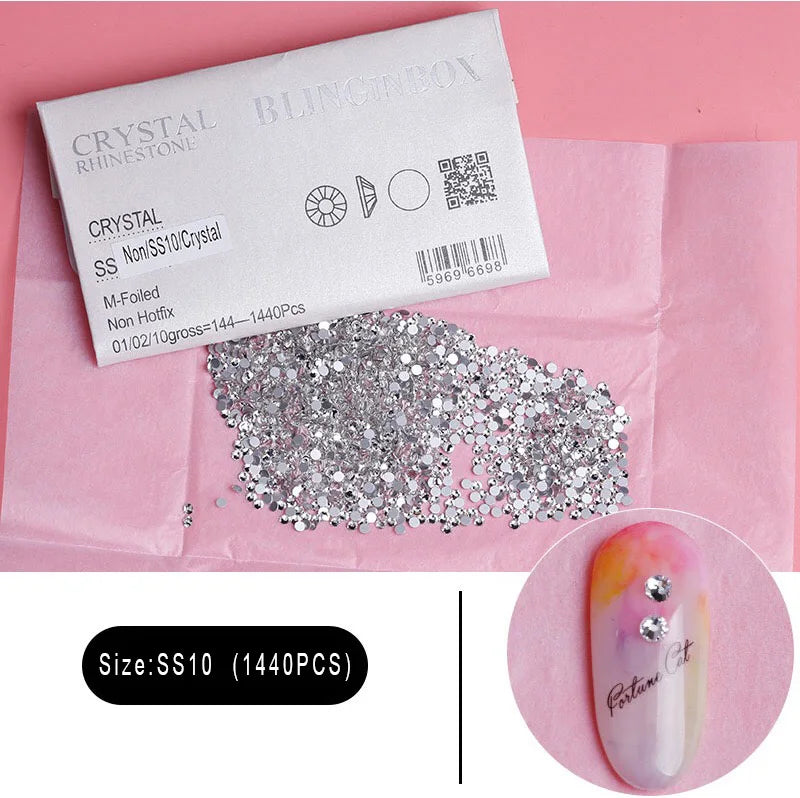 1440Pcs/Pack Flatback 3D Glass Swarovsky DIY Nails Rhinestones Art Decoration Shiny Crystal Stones Gems Manicure