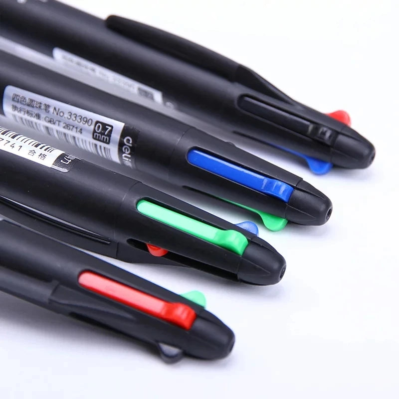 DELI 4 In 1 Ballpoint Pen 0.7 mm Color Ball Pens Blue Black Red Green Writing Pen School Office Stationery