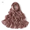 New High Quality Solid Color Soft Breathable Wide Stripe Hollow Satin Silk Scarf Muslim Women Shimmer Plain Head Scarf Hijab