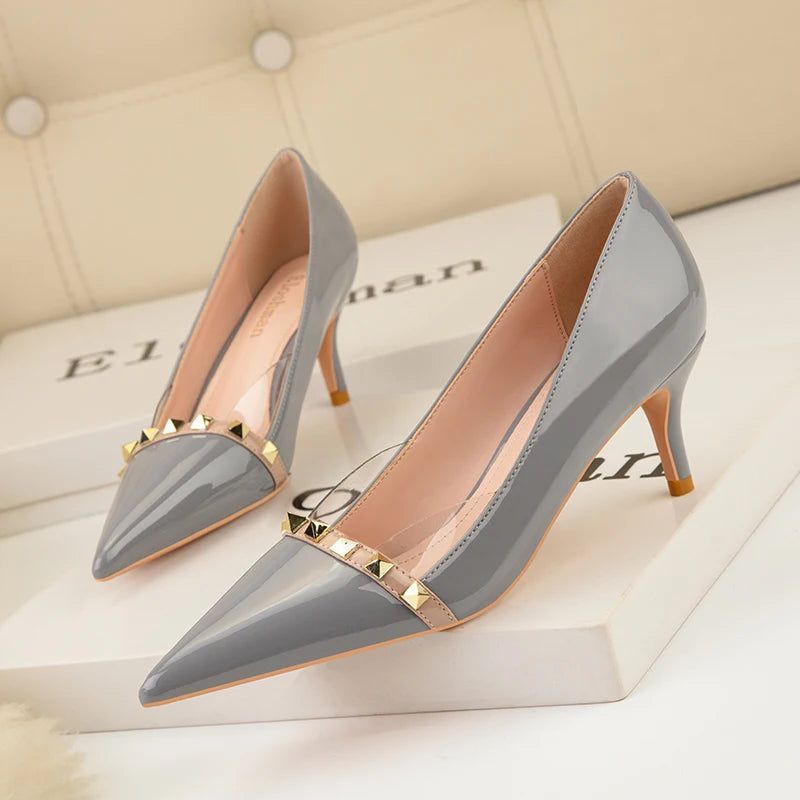 NEW Shoes Women 2026 SummerBas High Heels ic Office ladies Shoe Rivet Pumps Sexy Female Heels Fashion Retro Zapatos De Mujer