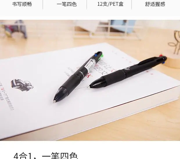 DELI 4 In 1 Ballpoint Pen 0.7 mm Color Ball Pens Blue Black Red Green Writing Pen School Office Stationery