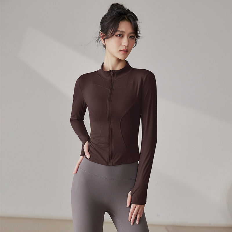 Yoga Tops Women's Slim Fit Fitness Top Zipper Cardigan Training Running Tops Sports Top with Pocket