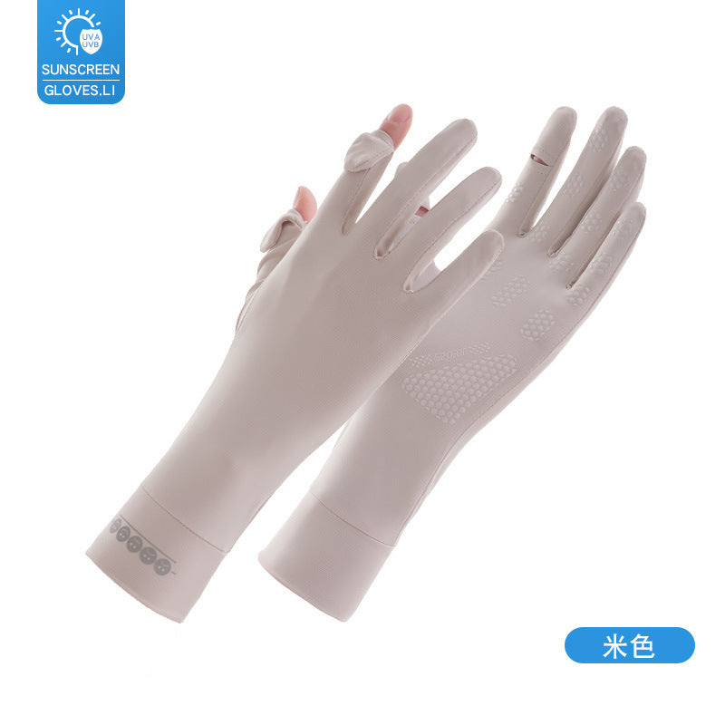 Sun Protection Gloves for Women in Summer Outdoor Sports Cycling Cool Thin Non-Slip Finger Leakage Ice Silk Gloves Anti-Uv F4