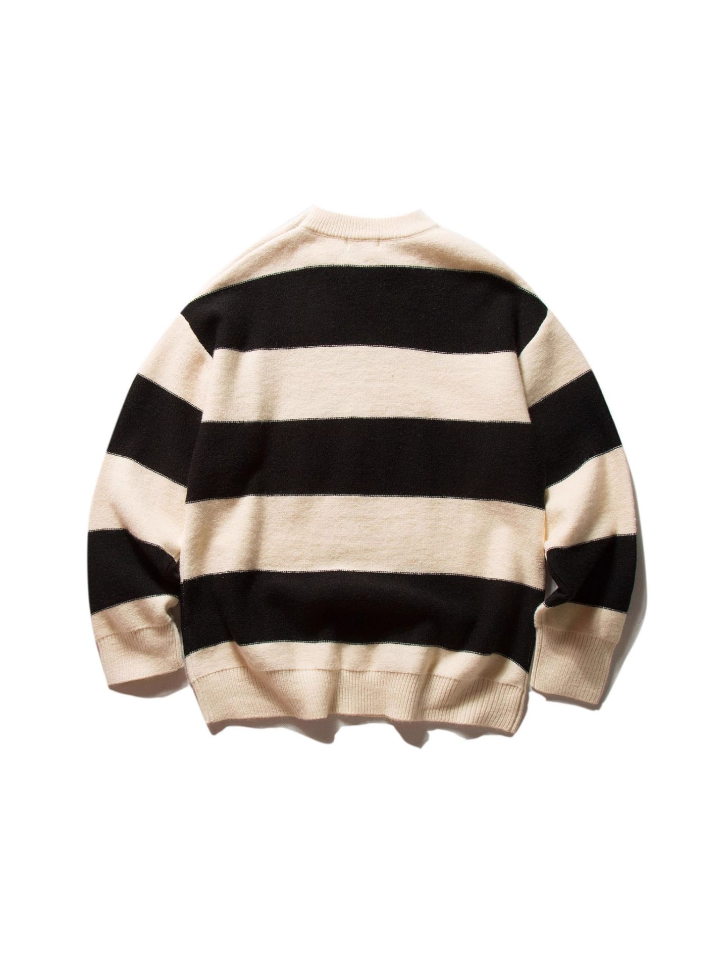 Mr. Song's Cross-Border Japanese Style Trendy Thick Striped Pullover Crew Neck Sweater Retro Color-Blocking Couple Knitwear for Men and Women