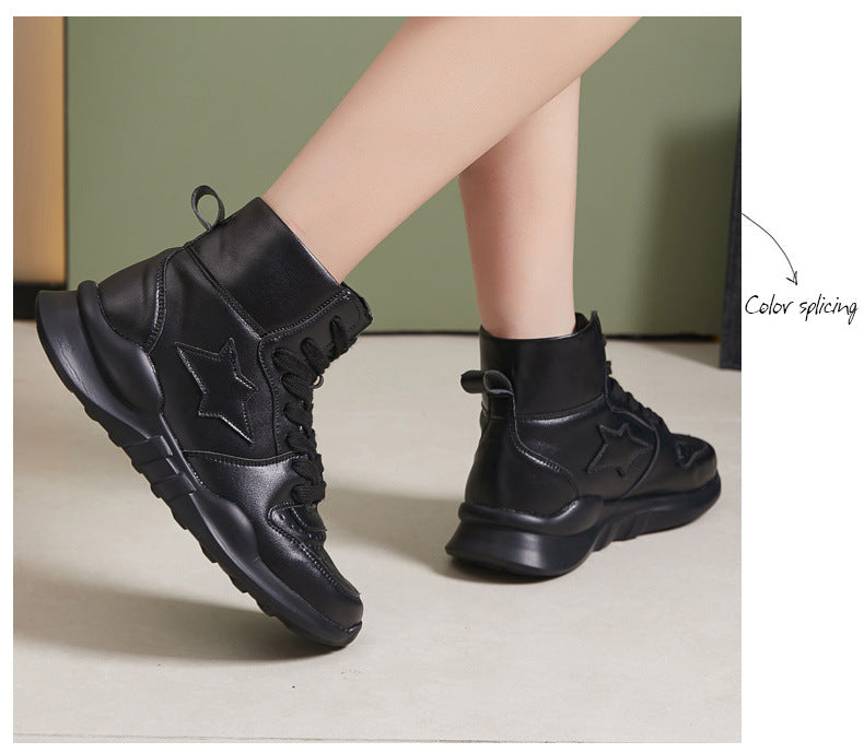 Small Size Women's Shoes 313233 High-Top Shoes with Leather and Velvet, Ultra-Light Waterproof Short Boots, Large Size Women's Shoes 41 to 43, Showing Small Feet