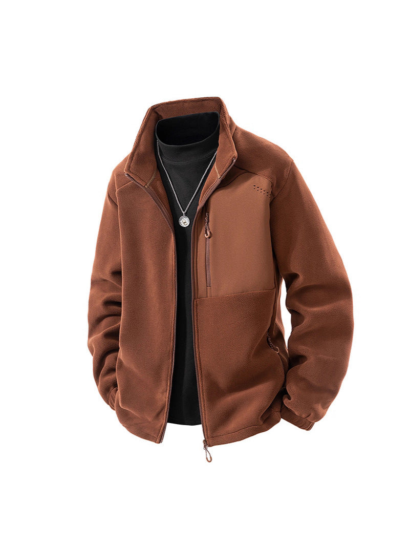 Autumn and Winter New Polar Fleece Jacket Men's Fleece-Lined Thickeneded Warm Youth Stand-Up Collar Fleece Sports Casual Jacket