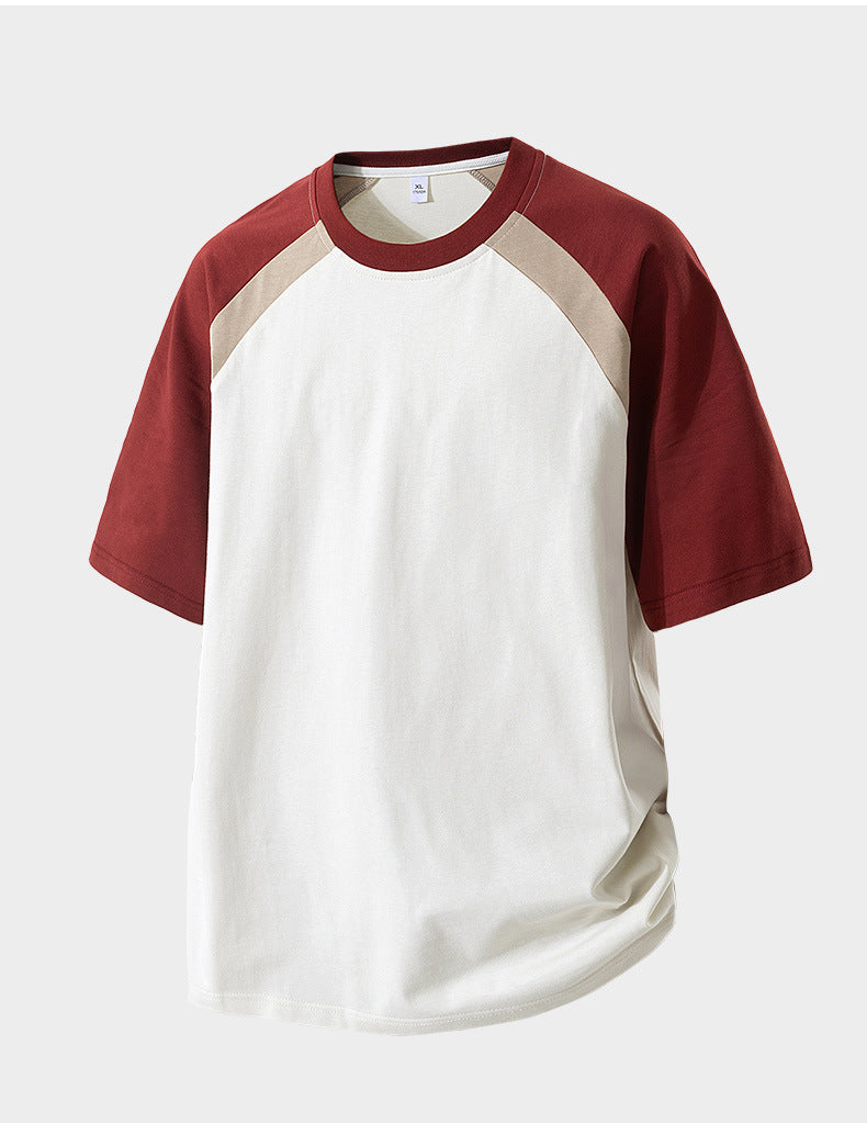 Cross-Border Round Neck T-Shirt Fashionable Young Men's Summer New Three-Quarter Sleeve Round Neck T-Shirt Men's Versatile Loose Work Clothing Style
