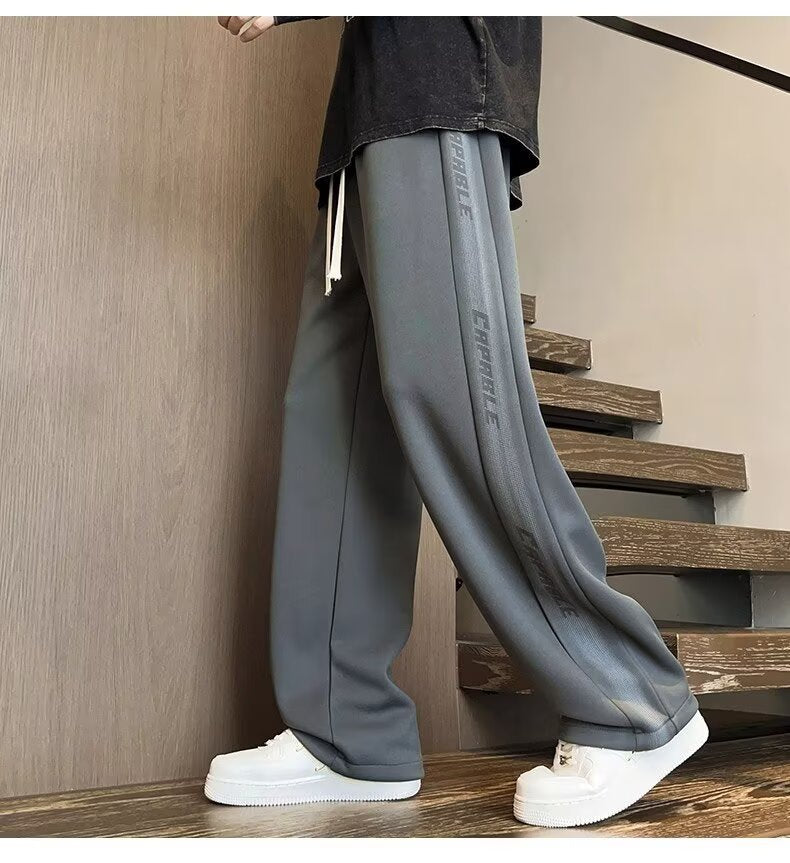 American-Style Patchwork Sports Pants for Men, Autumn Ins Trendy Brand, Versatile Loose Straight-Leg Wide-Leg Casual Long Pants for Teenagers
