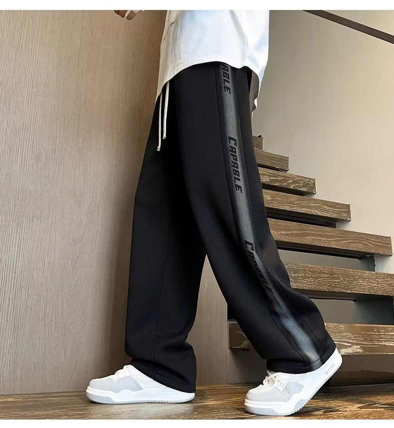 American-Style Patchwork Sports Pants for Men, Autumn Ins Trendy Brand, Versatile Loose Straight-Leg Wide-Leg Casual Long Pants for Teenagers