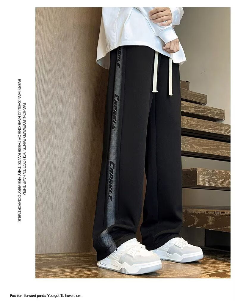 American-Style Patchwork Sports Pants for Men, Autumn Ins Trendy Brand, Versatile Loose Straight-Leg Wide-Leg Casual Long Pants for Teenagers