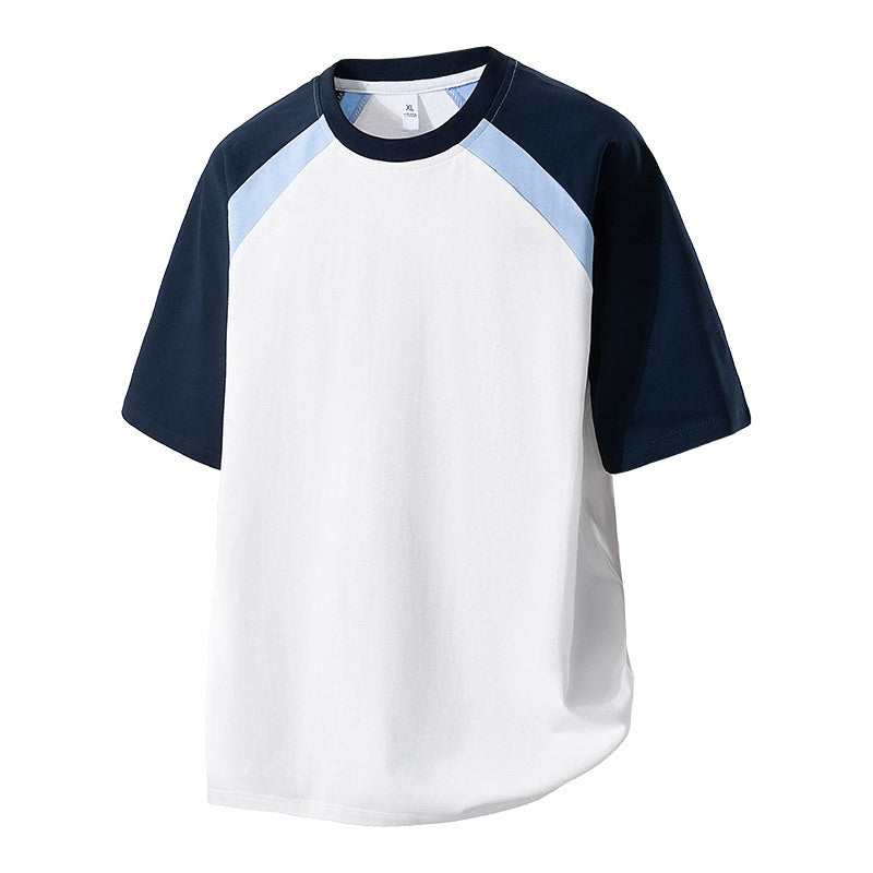 Cross-Border Round Neck T-Shirt Fashionable Young Men's Summer New Three-Quarter Sleeve Round Neck T-Shirt Men's Versatile Loose Work Clothing Style