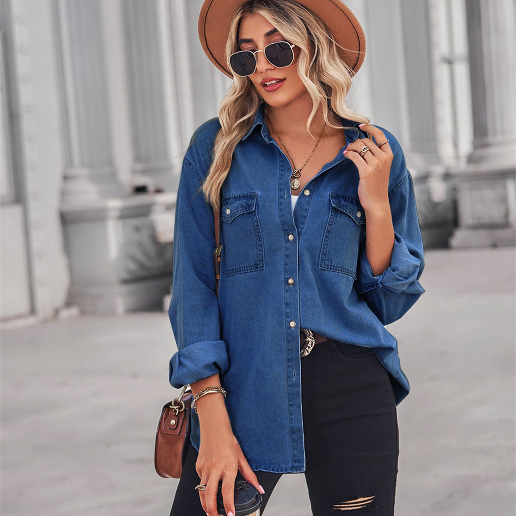 European and American Large Size Denim Shirt Jacket for Women Spring, Autumn and Winter New Design Niche Tops Loose Layered Shirts