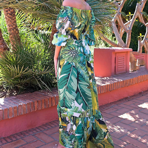 2025 Cross-Border New Spring and Summer European and American Women's Dress Printed One-Shoulder Slimming Look Elegant Commuter Long Skirt