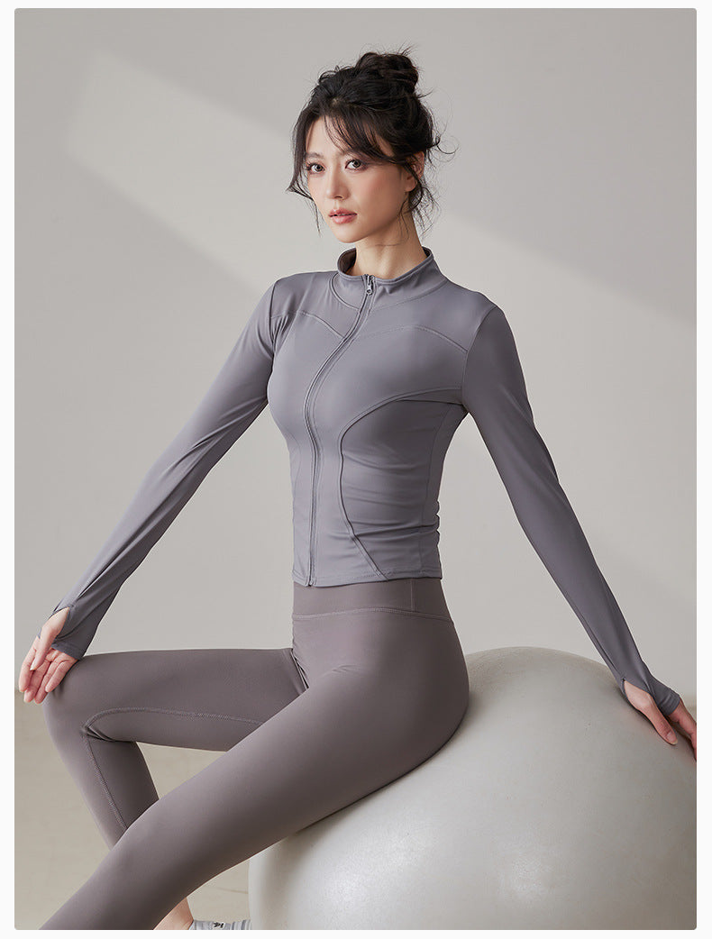 Yoga Tops Women's Slim Fit Fitness Top Zipper Cardigan Training Running Tops Sports Top with Pocket
