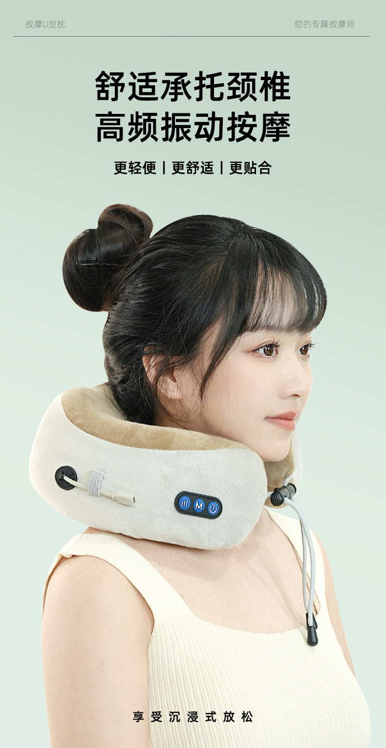 Multifunctional U-Shaped Pillow Memory Foam Portable Car Travel Electric Neck Cervical Spine Massager U-Shaped Massage Pillow