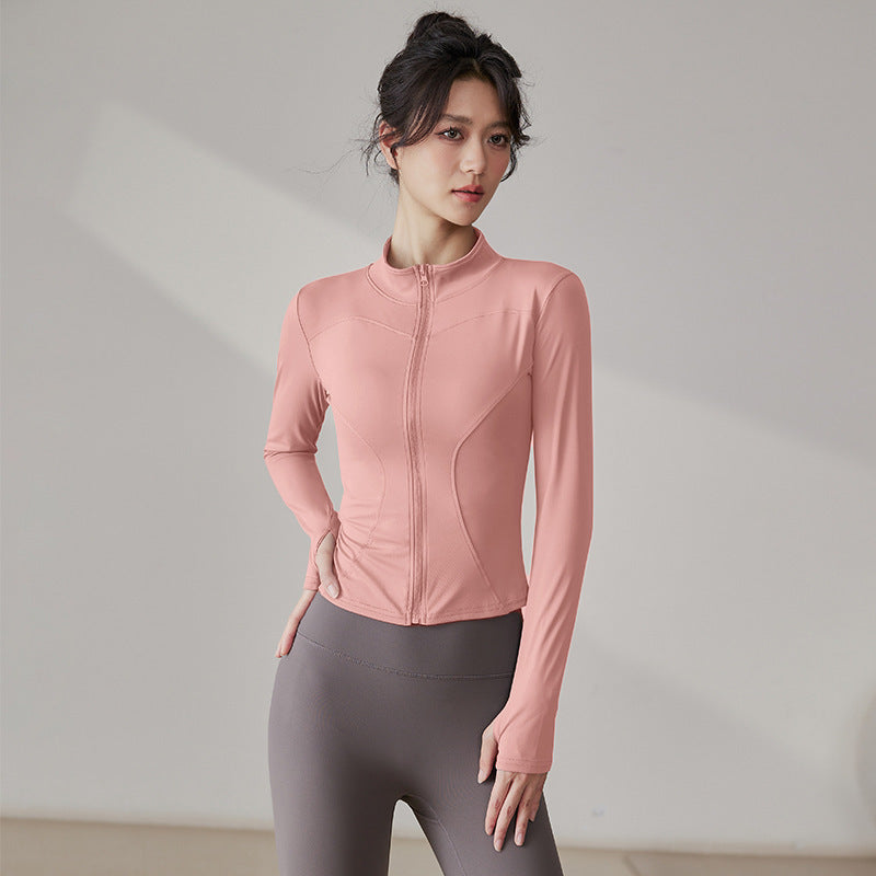 Yoga Tops Women's Slim Fit Fitness Top Zipper Cardigan Training Running Tops Sports Top with Pocket