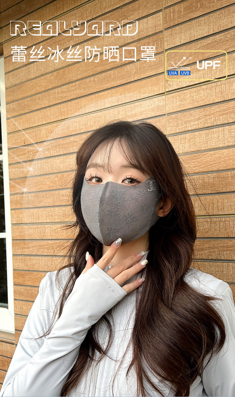 Summer Lace Sunscreen Mask Anti-ultraviolet Ice Silk Stereo Thin Mask High-value Eye-protecting Corner Breathable Sunshade