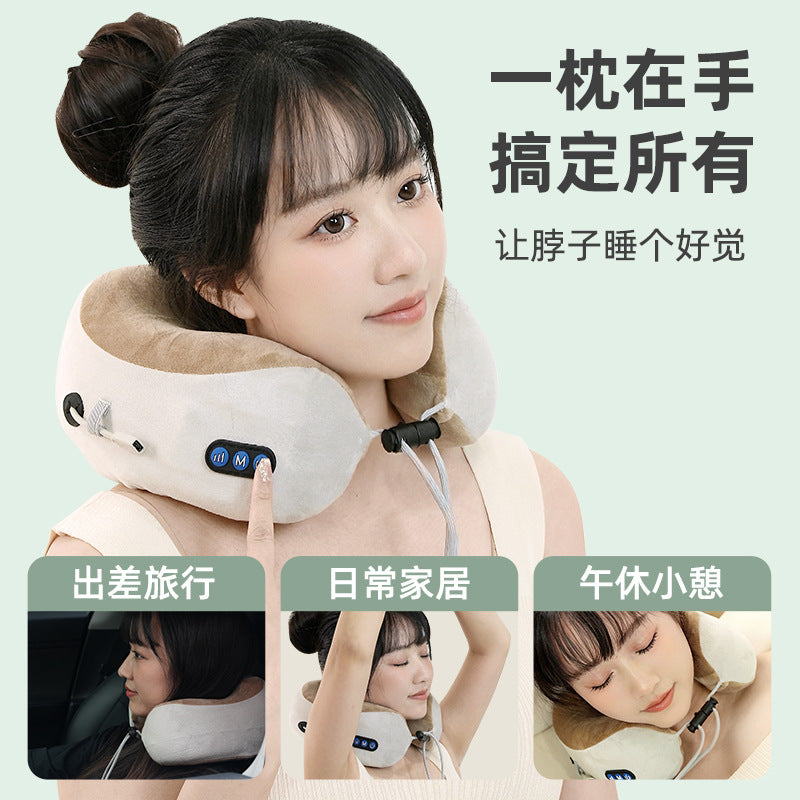 Multifunctional U-Shaped Pillow Memory Foam Portable Car Travel Electric Neck Cervical Spine Massager U-Shaped Massage Pillow