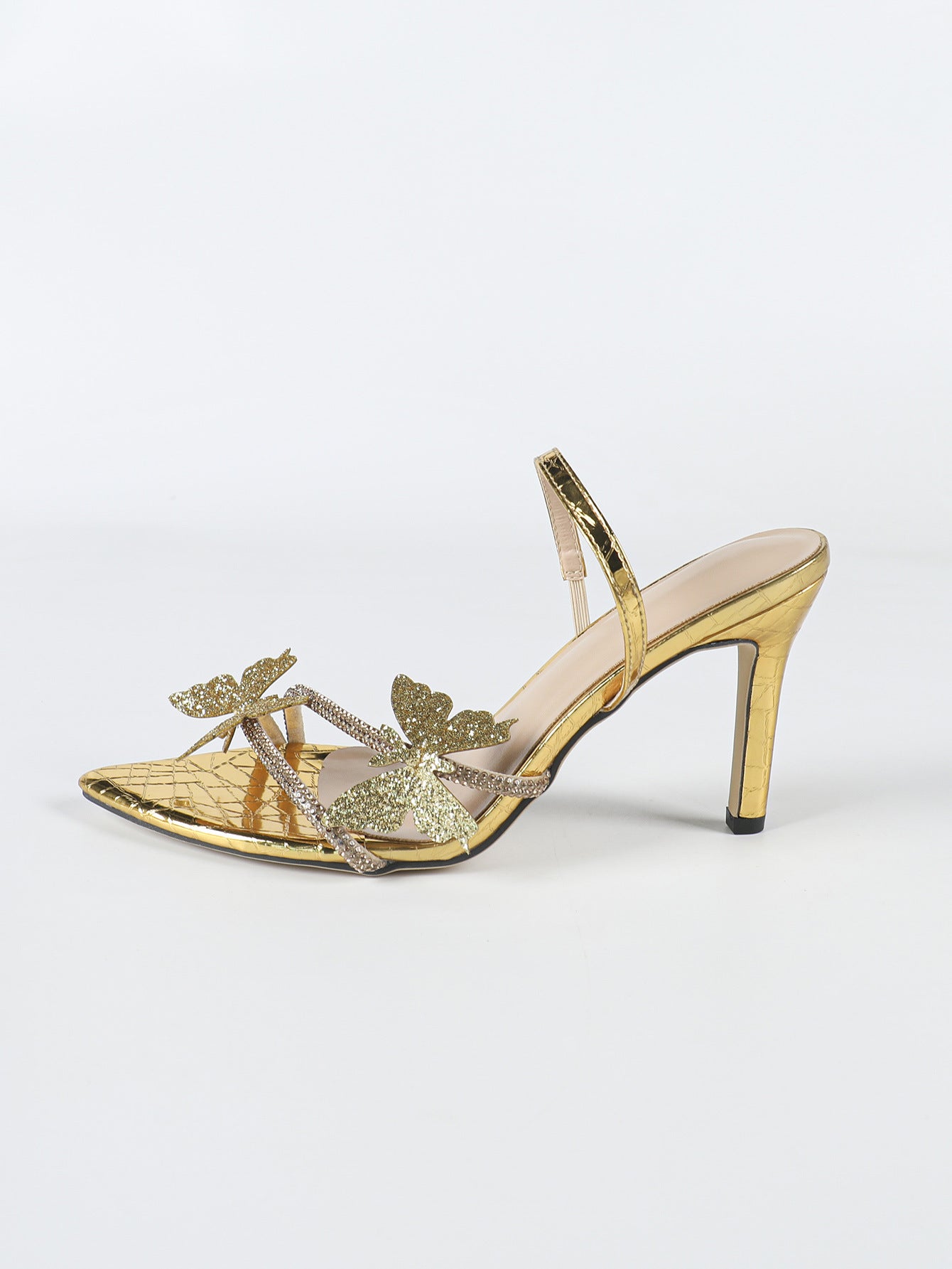 Cross-Border European and American Women's Round-Toe Three-Dimensional Flower Lacquer Heel Stiletto Sandals Women's Shoes Elegant Pink High Heels