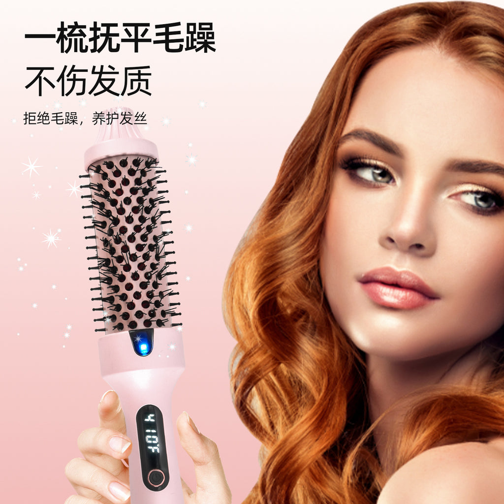 Cross-Border Fluffy Comb Curling Wand 38mm Electric Heating Curling Straightening Comb Multi-Functional Two-In-One Hair Straightener and Curling Iron Dual-Purpose