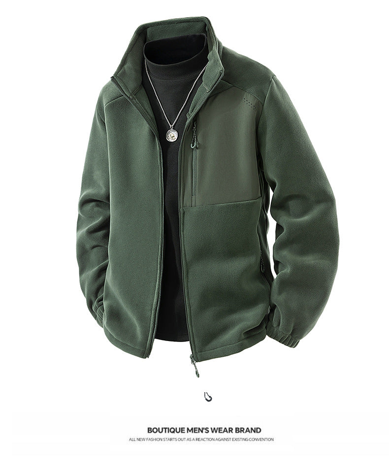 Autumn and Winter New Polar Fleece Jacket Men's Fleece-Lined Thickeneded Warm Youth Stand-Up Collar Fleece Sports Casual Jacket