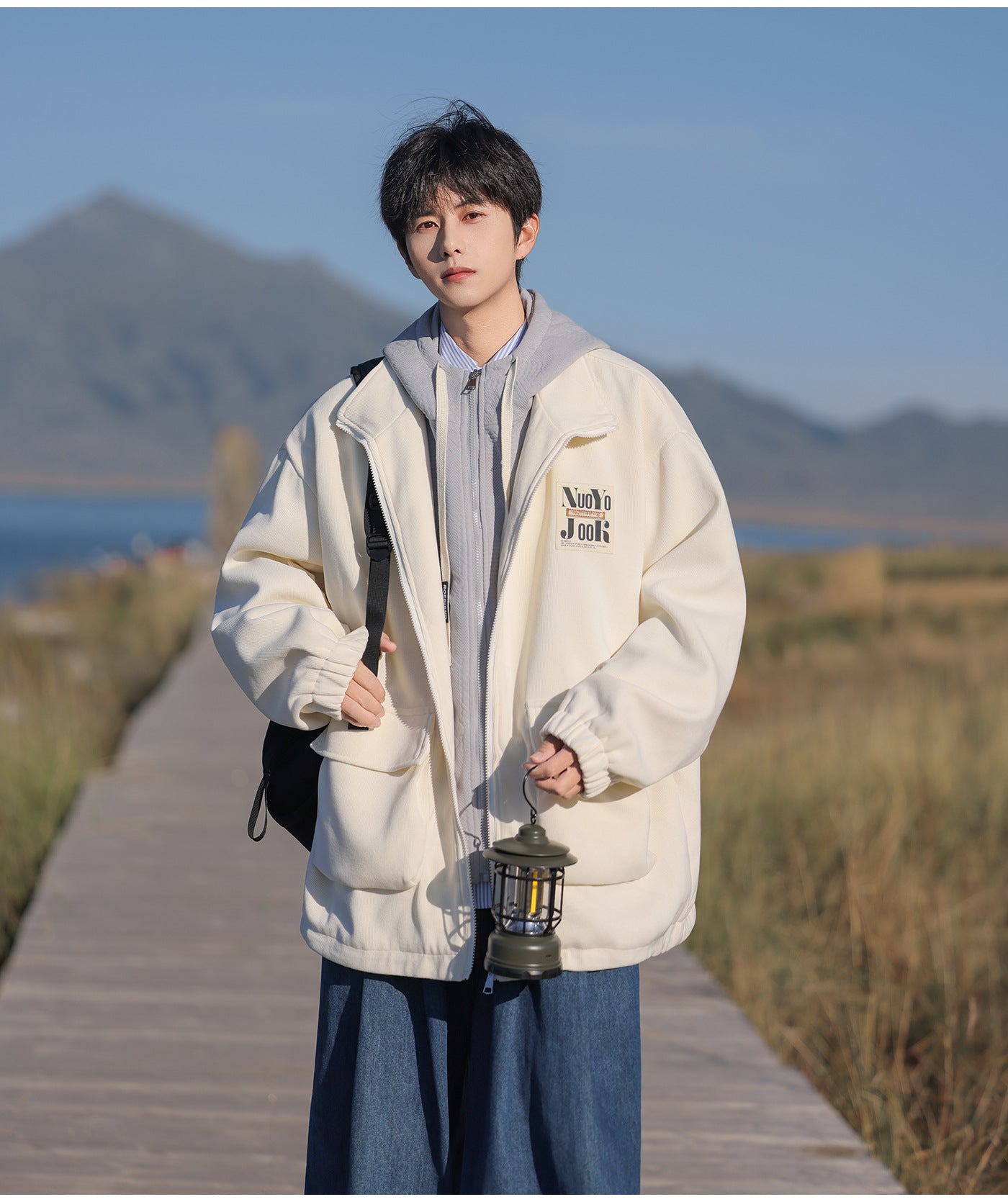 2025 Autumn New Large Size Men's Jackets Fashion Loose Hooded Fake Two-Piece Jackets Trendy Label Tops for Men