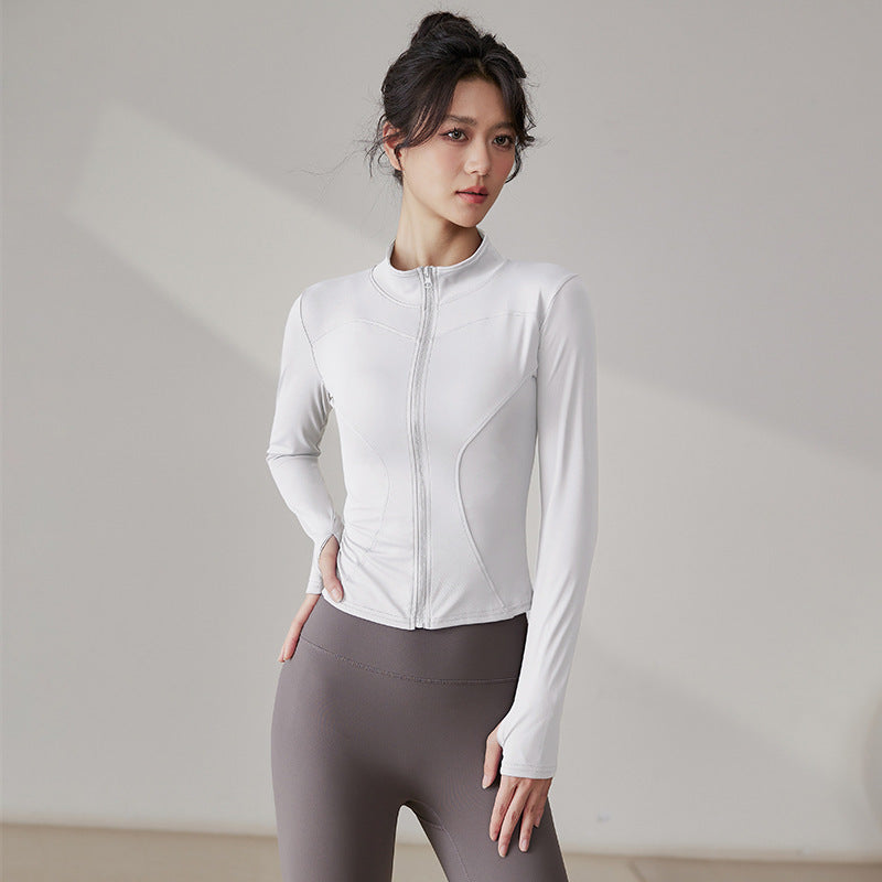 Yoga Tops Women's Slim Fit Fitness Top Zipper Cardigan Training Running Tops Sports Top with Pocket