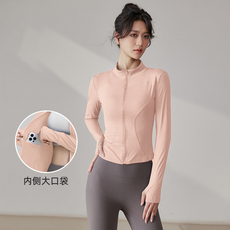 Yoga Tops Women's Slim Fit Fitness Top Zipper Cardigan Training Running Tops Sports Top with Pocket