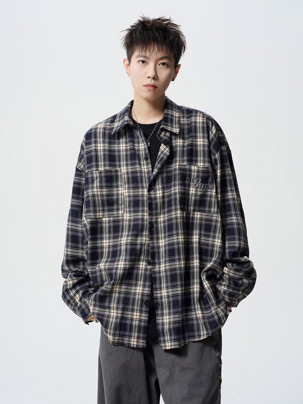 Spring and Autum Cotton Large Size Men's Long-Sleeved Plaid Shirt Men's Trendy American Retro Loose Casual Shirt Jacket