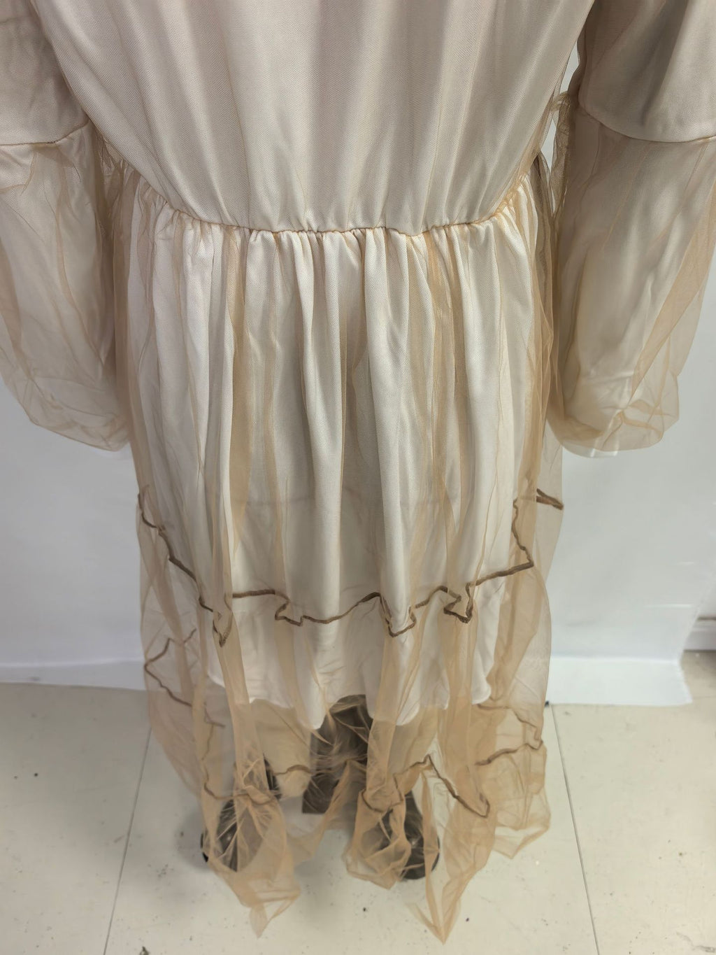 2025 Cross-Border Xia Xin Foreign Trade Amazon European and American Fashion Deep V-Neck Puff Sleeve Mesh See-Through Dress Long Skirt