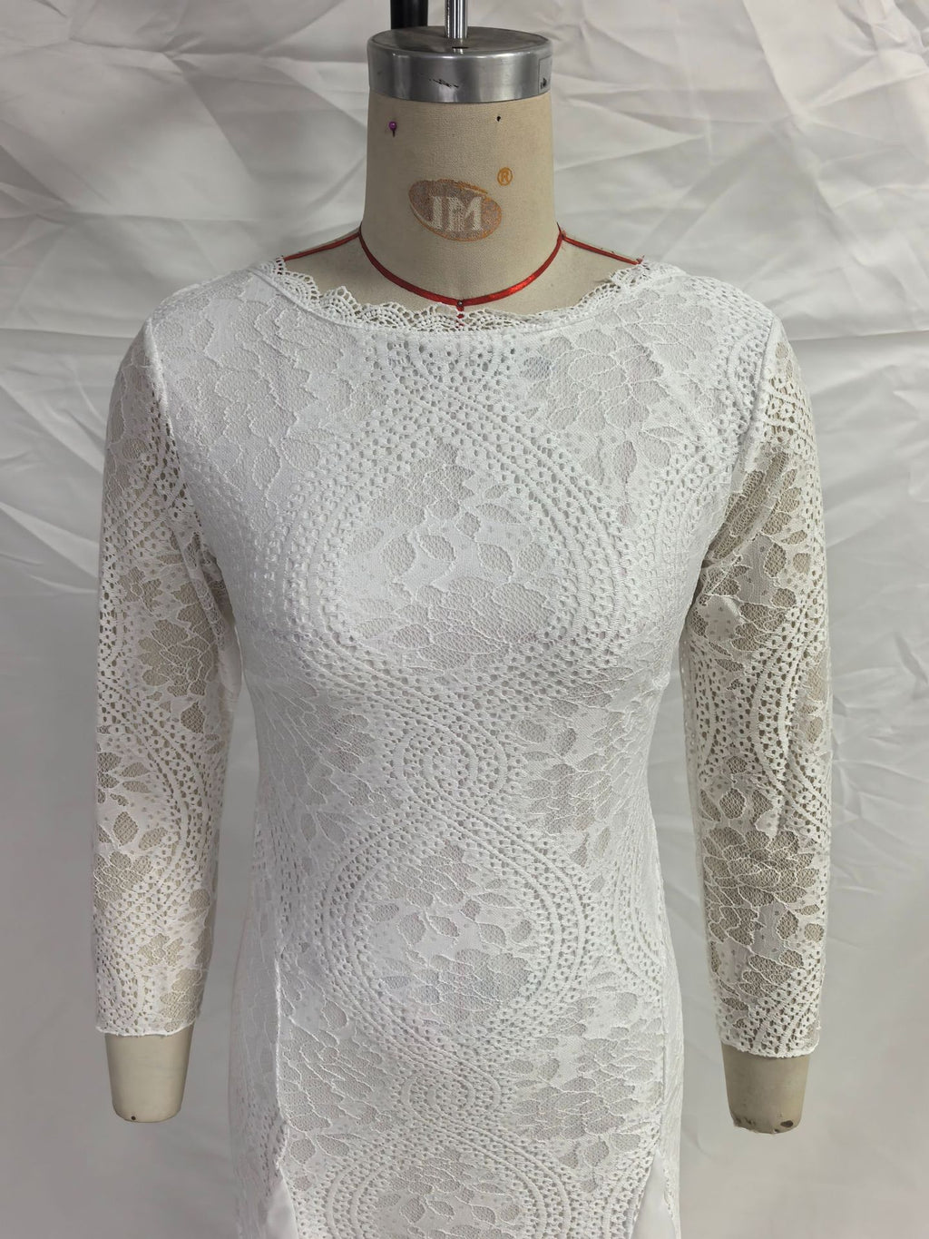 2025 Spring New European and American Women's Celebrity Banquet Wedding Dress Round Neck Long Sleeve Printed Backless Lace Dress