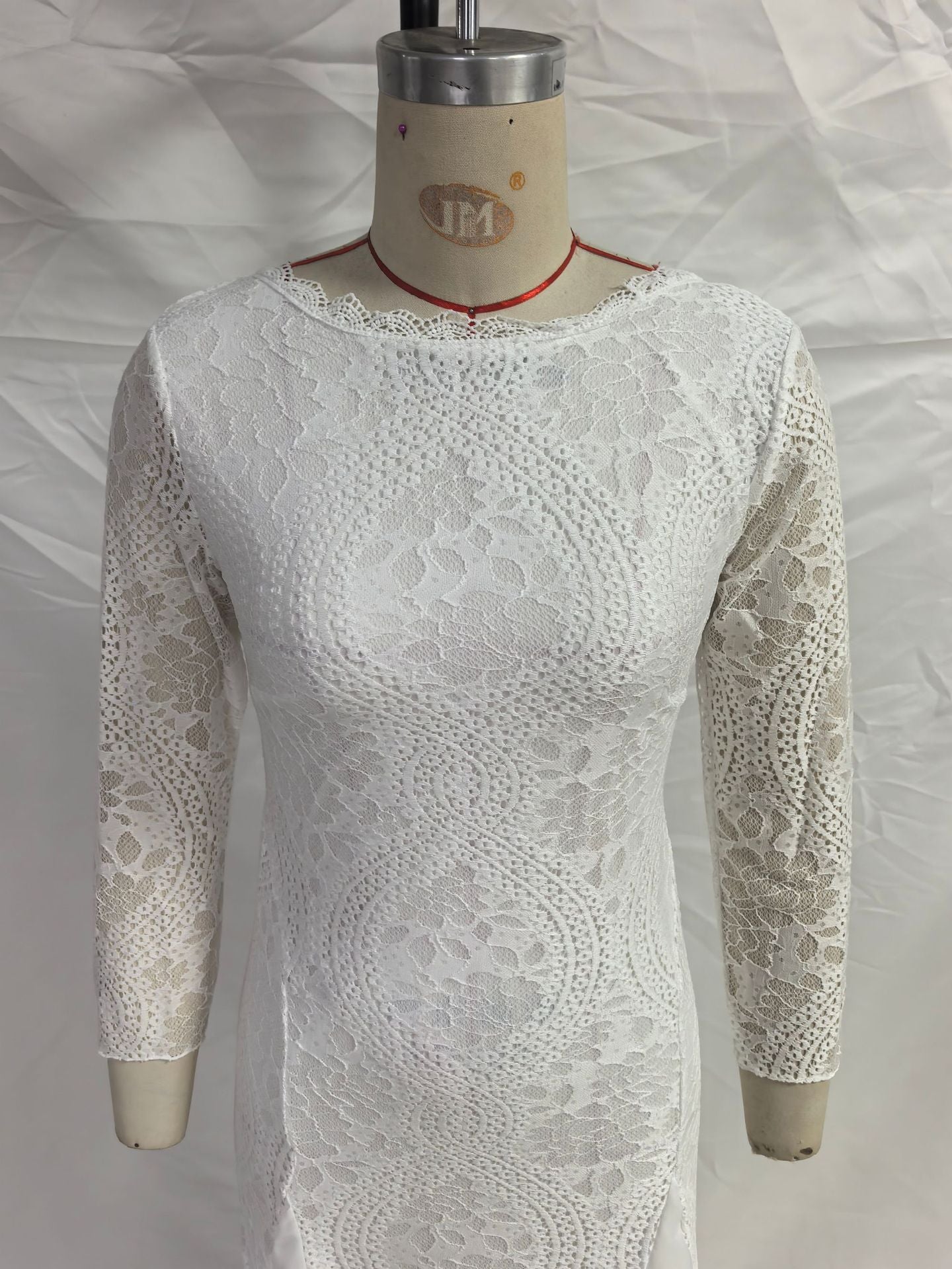 2025 Spring New European and American Women's Celebrity Banquet Wedding Dress Round Neck Long Sleeve Printed Backless Lace Dress