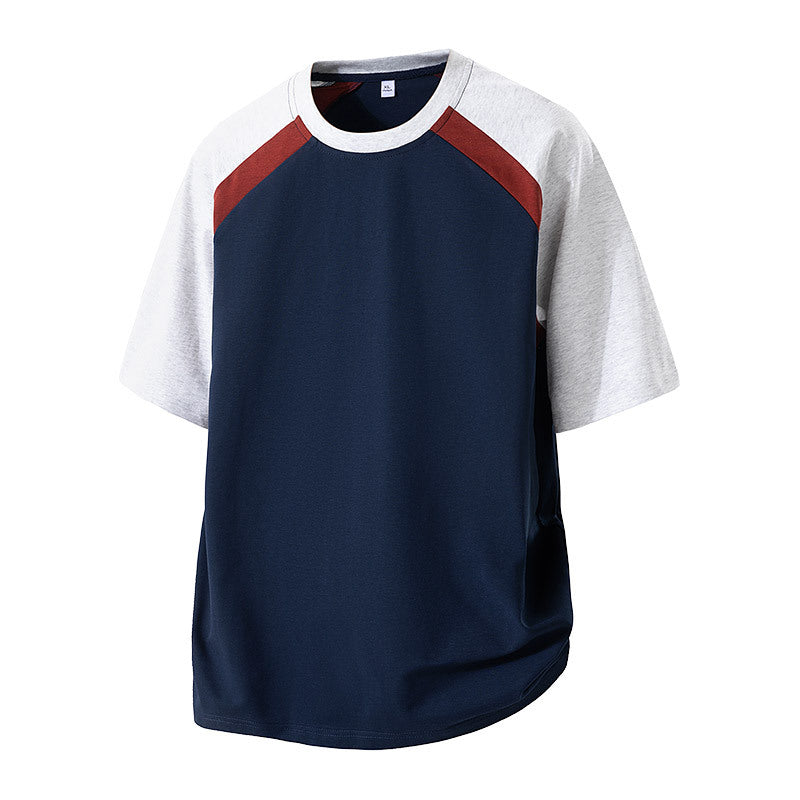 Cross-Border Round Neck T-Shirt Fashionable Young Men's Summer New Three-Quarter Sleeve Round Neck T-Shirt Men's Versatile Loose Work Clothing Style