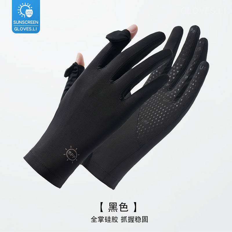Sun Protection Gloves for Women in Summer Outdoor Sports Cycling Cool Thin Non-Slip Finger Leakage Ice Silk Gloves Anti-Uv F4