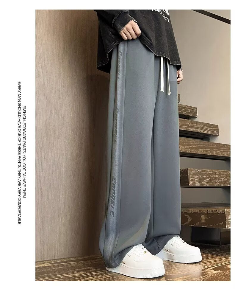 American-Style Patchwork Sports Pants for Men, Autumn Ins Trendy Brand, Versatile Loose Straight-Leg Wide-Leg Casual Long Pants for Teenagers