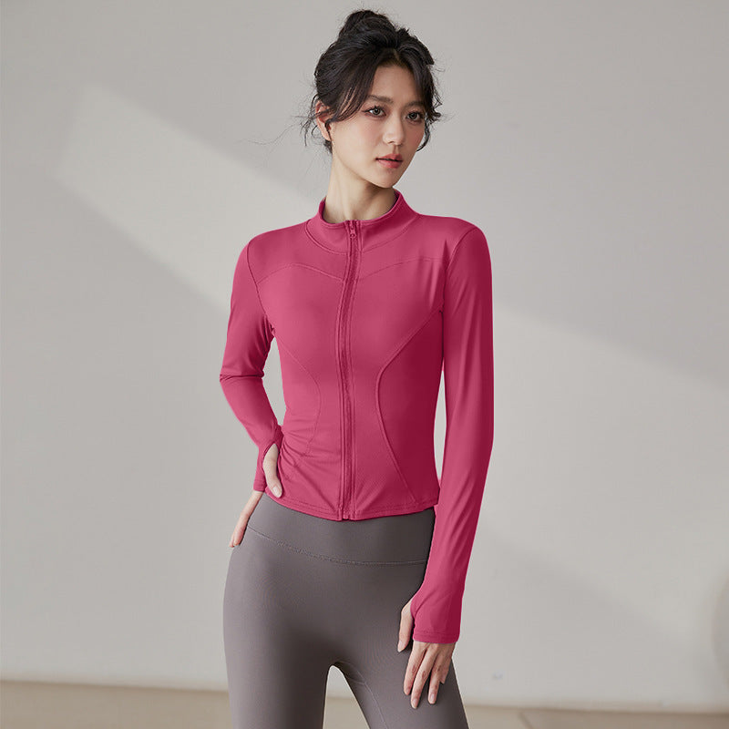 Yoga Tops Women's Slim Fit Fitness Top Zipper Cardigan Training Running Tops Sports Top with Pocket