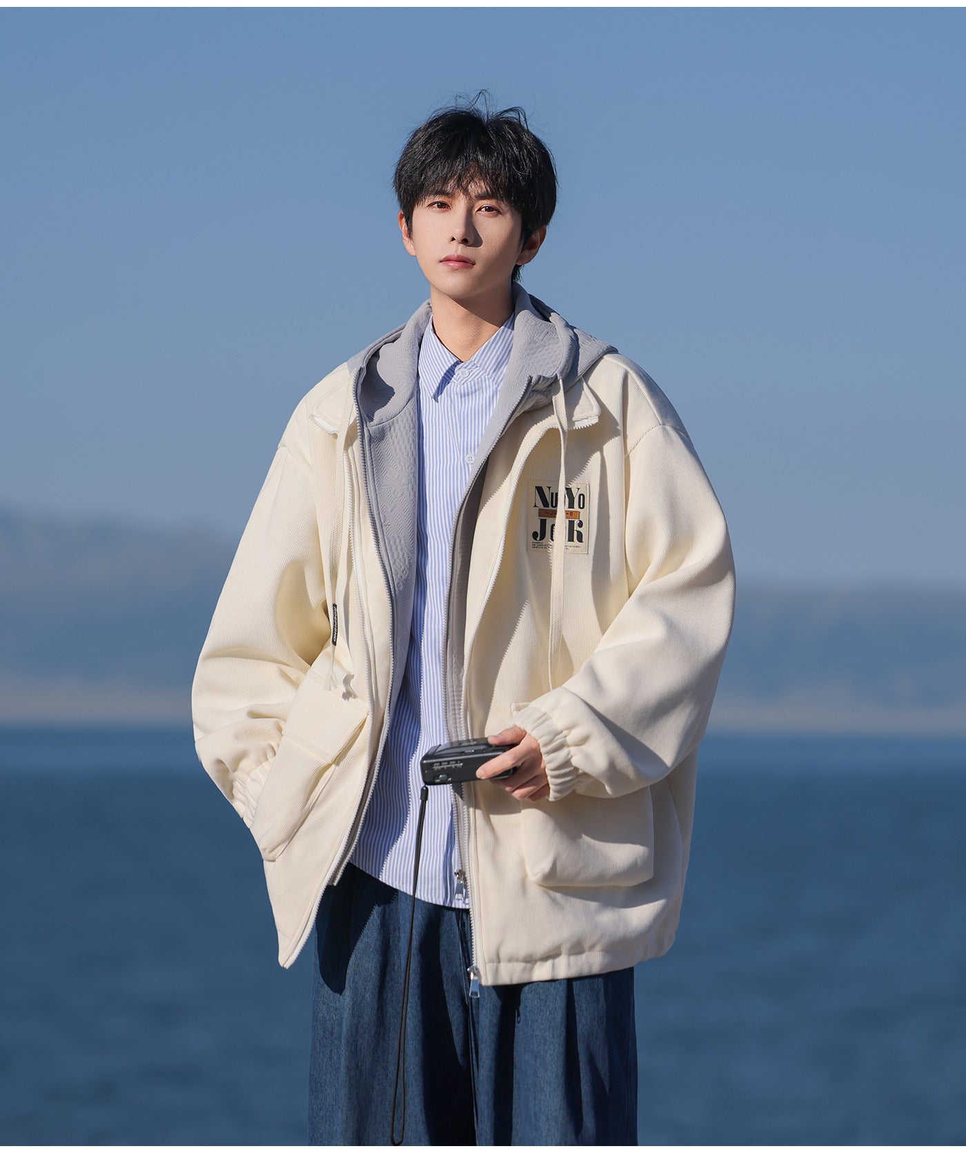 2025 Autumn New Large Size Men's Jackets Fashion Loose Hooded Fake Two-Piece Jackets Trendy Label Tops for Men