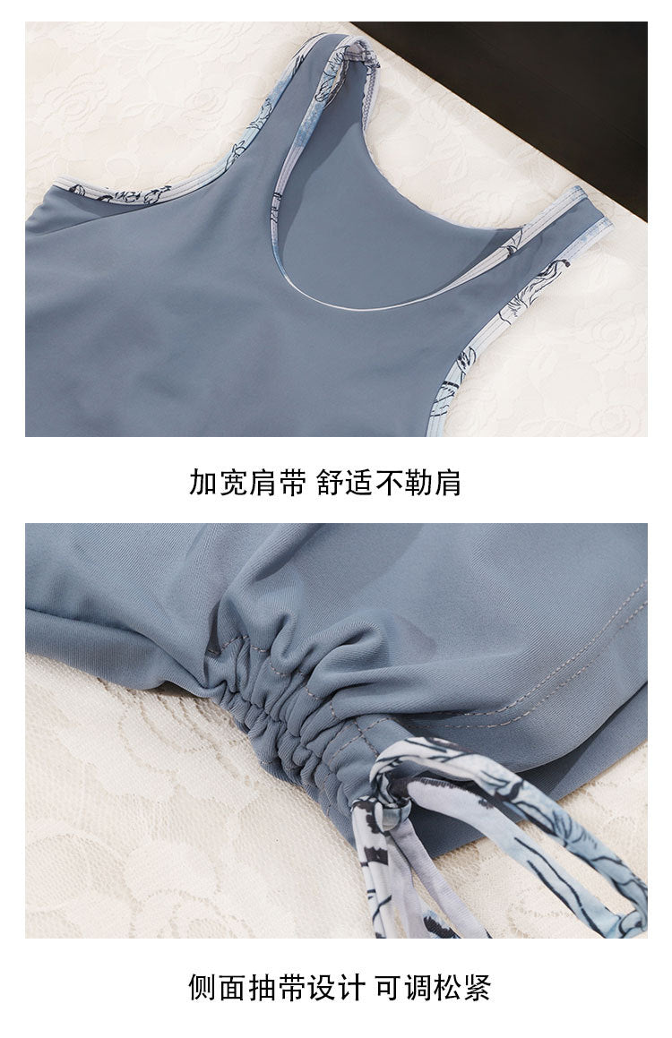 Plus-Size Sports Two-Piece Swimsuit for Women, Three-Piece Set for Curvy Figures, Tummy-Concealing, Slimming, Conservative Student Hot Spring Long-Sleeve Cover-Up